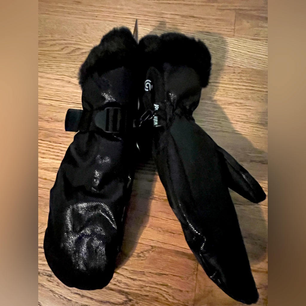 Fur Cuffed Black Ski Mittens